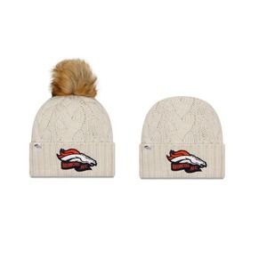 NWT New Era Denver Broncos 2022 Sideline Fur Pom Cream Knit Beanie